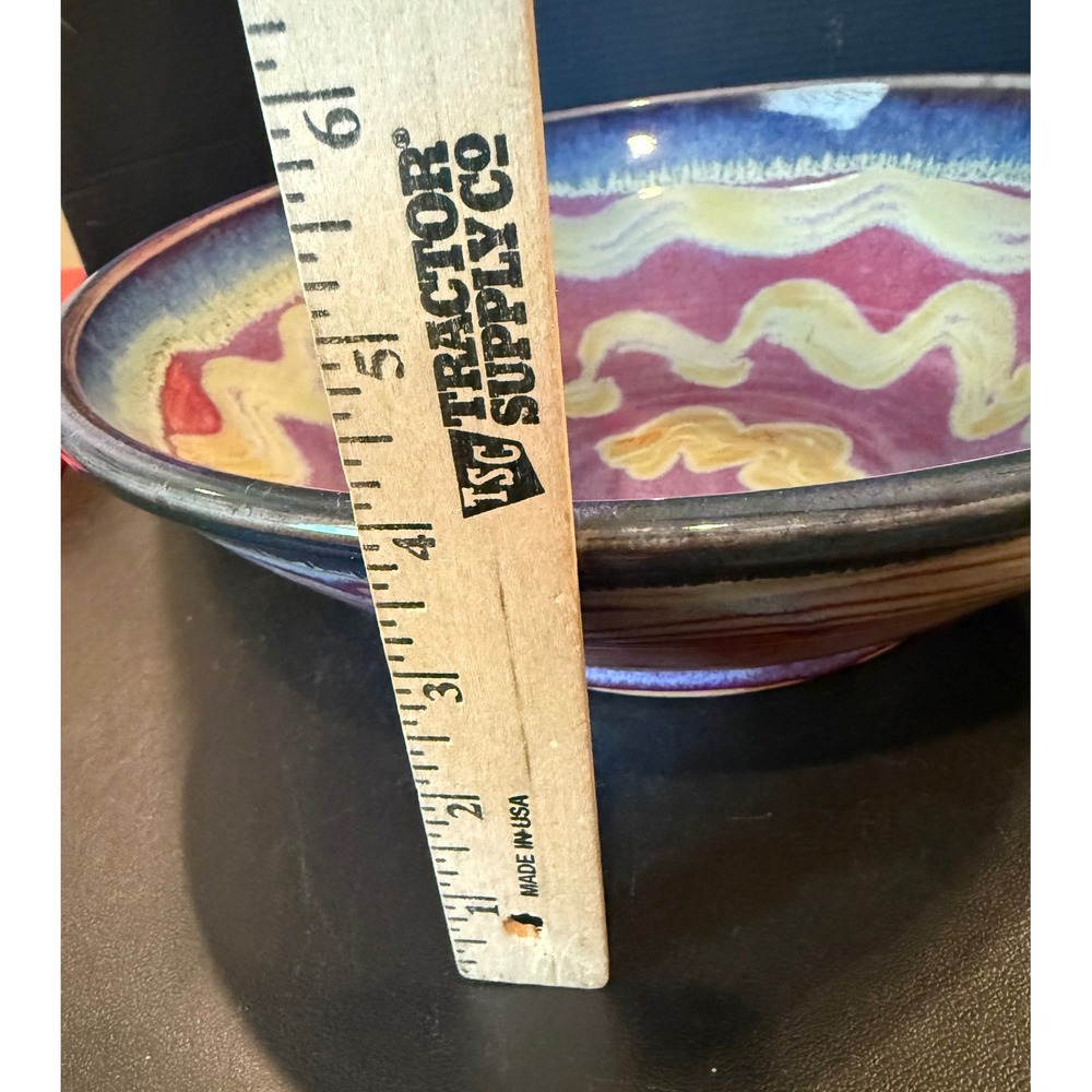 Studio Art Pottery Serving Bowl Multi Color Purple Spiral Glaze‎ Statement Boho - Picture 5 of 5